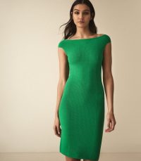 Reiss PIPPA KNITTED BARDOT BODYCON DRESS GREEN / effortless style