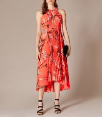 KAREN MILLEN Pleated Floral Dress in Coral