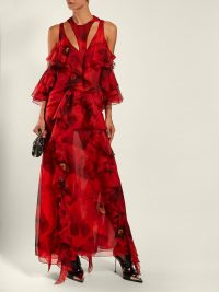 ALEXANDER MCQUEEN Poppy-print ruffled gown in red ~ event statement clothing