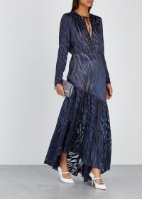 RAQUEL DINIZ Anita zebra-devoré maxi dress in Navy