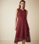 Dark red occasion dresses ~ REISS RAYNA WRAP FRONT LACE DRESS WINE BERRY