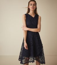 REISS RAYNA WRAP FRONT LACE DRESS NAVY ~ feminine blue event dresses