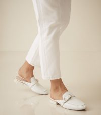 REISS RENE PATENT SLIP ON MULES WHITE ~ effortless style flats