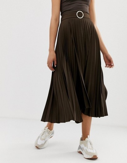 River Island pleated midi skirt in chocolate – dark-brown skirts