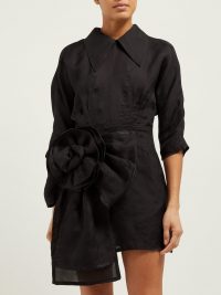 MIU MIU Rosette silk-gazar mini dress in black ~ beautiful Italian clothing