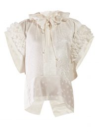 CHLOÉ Ruffled paisley-jacquard silk blouse in white