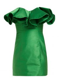 ATTICO Ruffle-trim cotton-blend bustier dress in green ~ taffeta mini