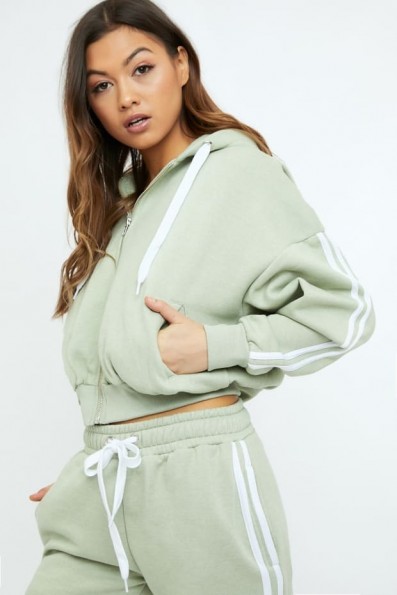 SARAH ASHCROFT SAGE GREEN OVERSIZED CONTRAST STRIPE HOODIE ~ cropped hoodies