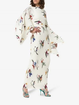 Solace London Adami Draped Maxi-Dress in White / kimono sleeved floral dresses