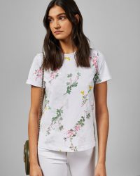 TED BAKER MALVANI Sorbet printed cotton T-shirt in white / floral and logo print tee