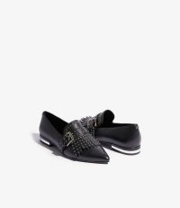 KAREN MILLEN Studded Fringed Loafers in black ~ stylish point toe flats