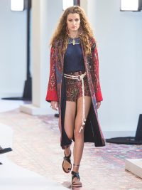 CHLOÉ Tapestry silk-jacquard coat in burgundy ~ long boho jacket