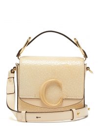 CHLOÉ The C mini cracked-leather shoulder bag in cream ~ small chic handbag