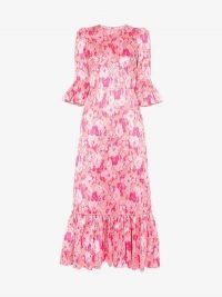 The Vampire’s Wife The Juno Floral Print Silk Dress in Pink / frill trimmed dresses