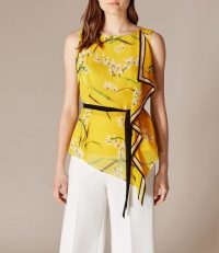 KAREN MILLEN Tie-Waist Floral Top in Yellow ~ asymmetric hemlines