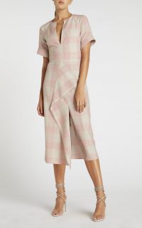 ROLAND MOURET TRESTA DRESS in OATMEAL – check print dresses