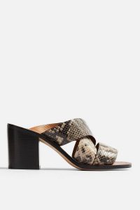 TOPSHOP VIVID Snake Mule Sandals / reptile print block heel mules