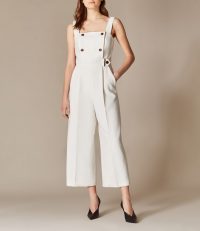 KAREN MILLEN Wide-Leg Tailored Jumpsuit in Ivory ~ cropped leg jumpsuits ~ square neckline