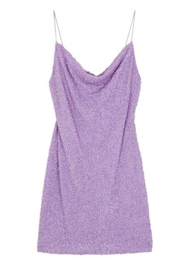 ALICE + OLIVIA Harmie lilac sequinned mini dress ~ skinny strap cowl neck slip dresses