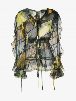 Asai Ruffle Detail Tie Dye Top in black, yellow and green