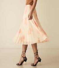 REISS AYA PEACHES AND CREAM PLEATED MIDI SKIRT ~ painterly florals