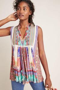 Bhanuni by Jyoti Sleeveless Peasant Top PURPLE MOTIF. COLOURFUL MULTI-PRINT TOPS