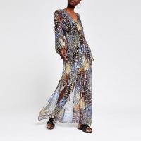 RIVER ISLAND Black animal print maxi dress / long floaty dresses