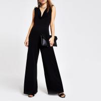 RIVER ISLAND Black cowl neck wide leg jumpsuit – evening jumpsuits