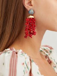 BEGUM KHAN Corsica Ladybug turquoise and coral clip earrings ~ red and blue statement drops