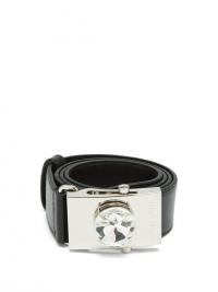 MIU MIU Crystal-buckle leather belt ~ black embellished belts