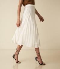 REISS DORA PLEATED MIDI SKIRT WHITE ~ effortless style clothing