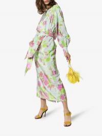 Dries Van Noten Floral Print Asymmetric Dress in green and pink / feminine florals