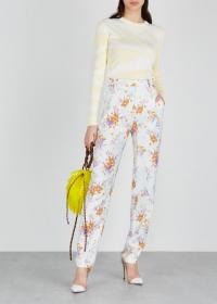 DRIES VAN NOTEN Floral-print crepe trousers / orange and purple florals