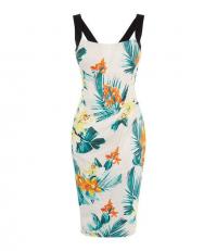 KAREN MILLEN Floral Bodycon Dress in Cream / Multi ~ tropical prints