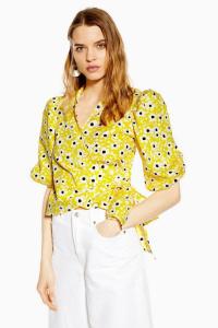 TOPSHOP Floral Poplin Wrap Blouse Yellow / vintage look