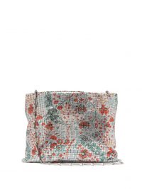 PACO RABANNE Floral-print chainmail shoulder bag in silver