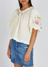 FREE PEOPLE Bohemia embroidered gauze top in Ivory / boho blouses