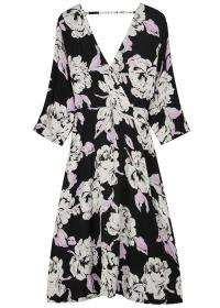 GESTUZ Flica floral-print jacquard dress in black and white / monochrome open back wrap dresses