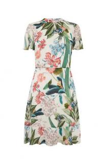 OASIS HOT TROPICS SKATER DRESS MULTI NATURAL / floral flutter sleeve dresses