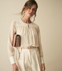 REISS INDIE SEMI SHEER SMOCK BLOUSE IVORY ~ feminine tops