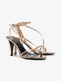 Isabel Marant Rose Gold Arora 85 Strappy Leather Sandals / asymmetric metallic straps