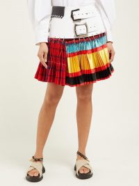 CHOPOVA LOWENA Leather-belted mixed-print pleated skirt in red ~ contemporary style