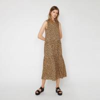 WAREHOUSE LEOPARD TIER SHIRT MIDI DRESS in NEUTRAL PRINT / sleeveless tiered summer dresses