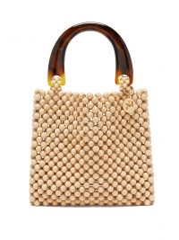 ROSANTICA BY MICHELA PANERO Marv wooden-beaded bag in beige ~ tortoiseshell-toned acetate top handle