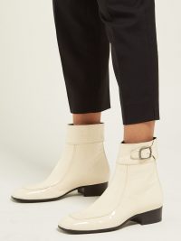 SAINT LAURENT Miles square-toe patent-leather ankle boots in cream