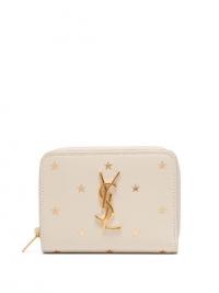 SAINT LAURENT Monogram logo-plaque star-print ivory leather wallet ~ luxe accessory