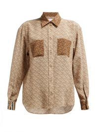 BURBERRY Monogram-print silk-georgette blouse in beige