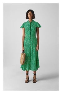 WHISTLES Ditsy Blossom Midi Shirt Dress Green / Multi ~ flutter sleeve spring dresses