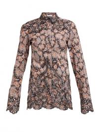 PACO RABANNE Paisley-print eyelet-lace cotton-poplin shirt ~ scalloped shirts