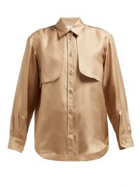 BURBERRY Panelled silk-faille blouse in honey ~ front panel blouses